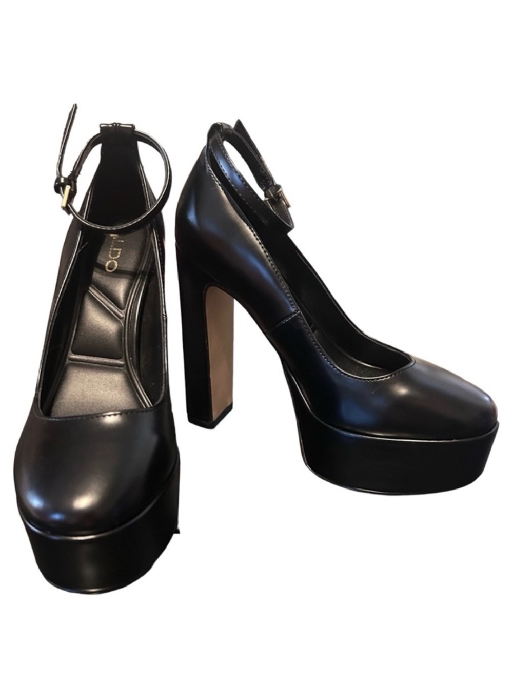 Aldo Black Mary Jane Jacey Ankle Strap Platform Heels Size 6